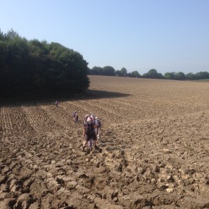 The group negotiate footpath NE 24 25/2,  near Woodthorpe Grange